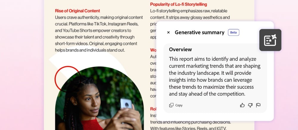 Adobe在Reader、Acrobat增加人工智慧助理服務，協助整理、分析PDF內容重點